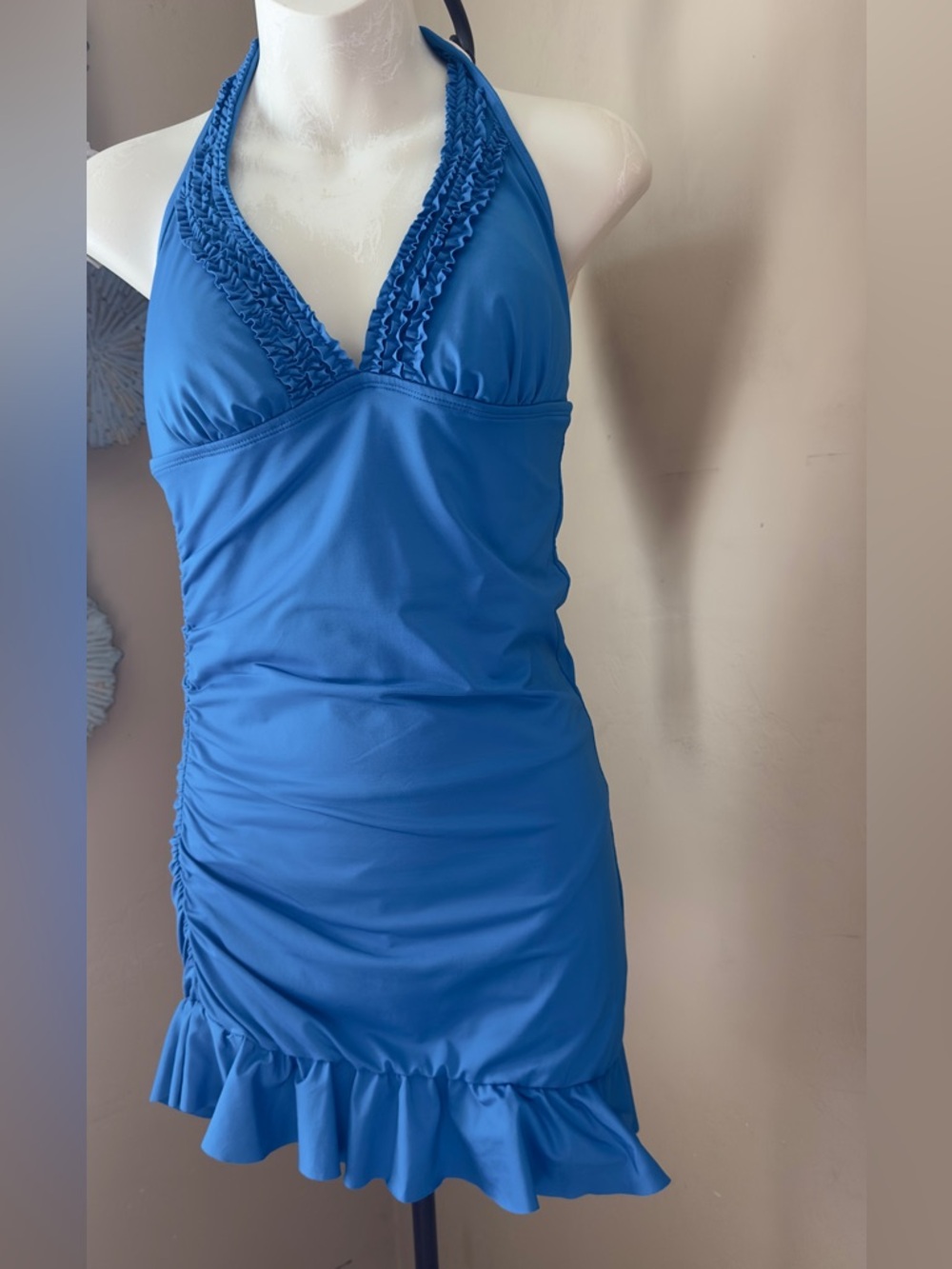 Kenneth Cole Reaction Blue Halter One-Piece Swimdress